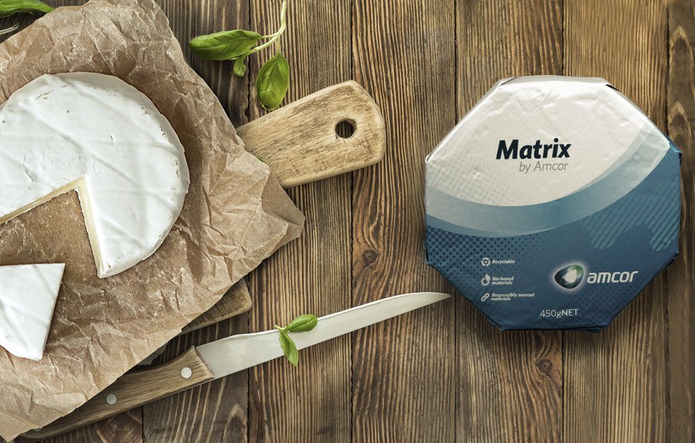 Matrix paper-based recyclable cheese packaging